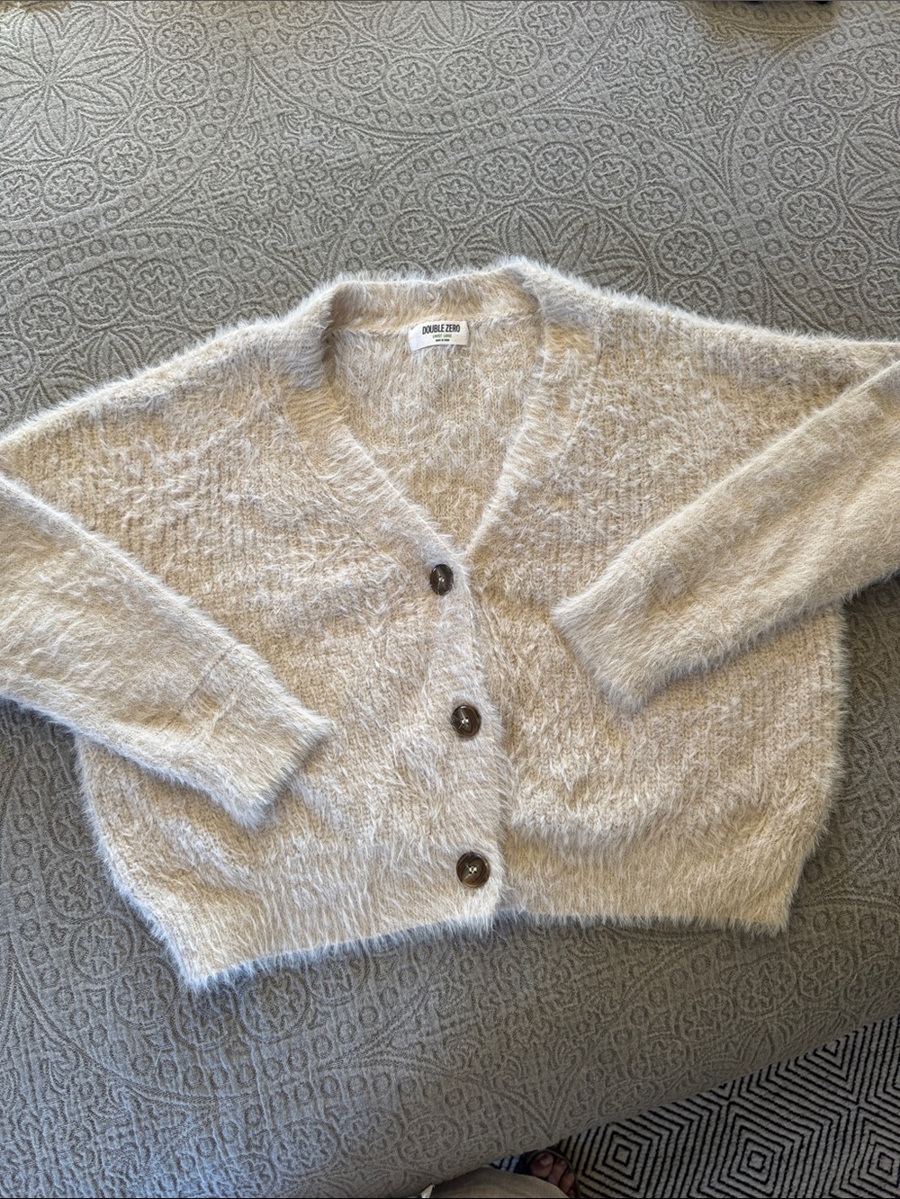 Double Zero Cream Fuzzy Button-Front Cardigan NWOT